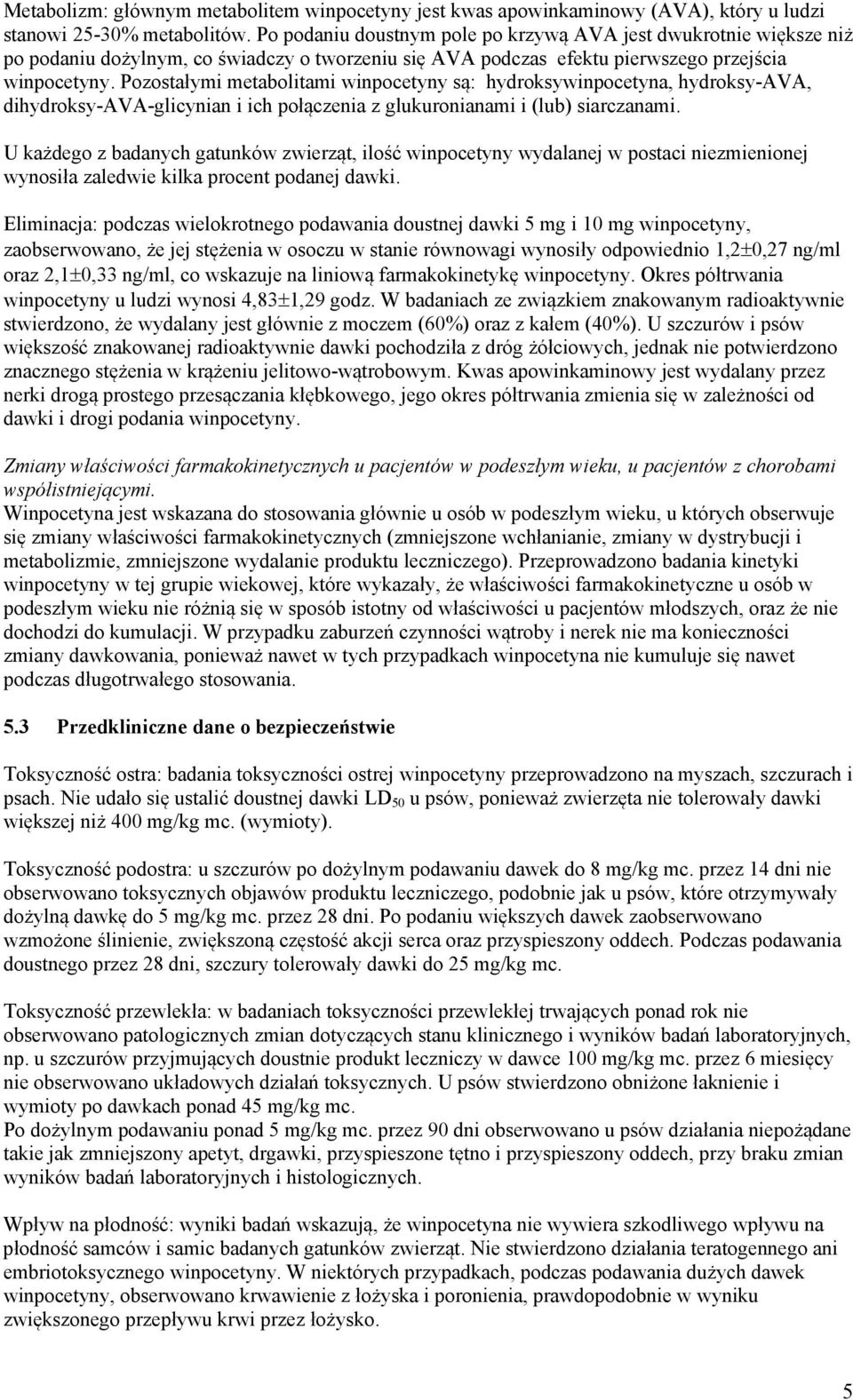 Pozostałymi metabolitami winpocetyny są: hydroksywinpocetyna, hydroksy-ava, dihydroksy-ava-glicynian i ich połączenia z glukuronianami i (lub) siarczanami.