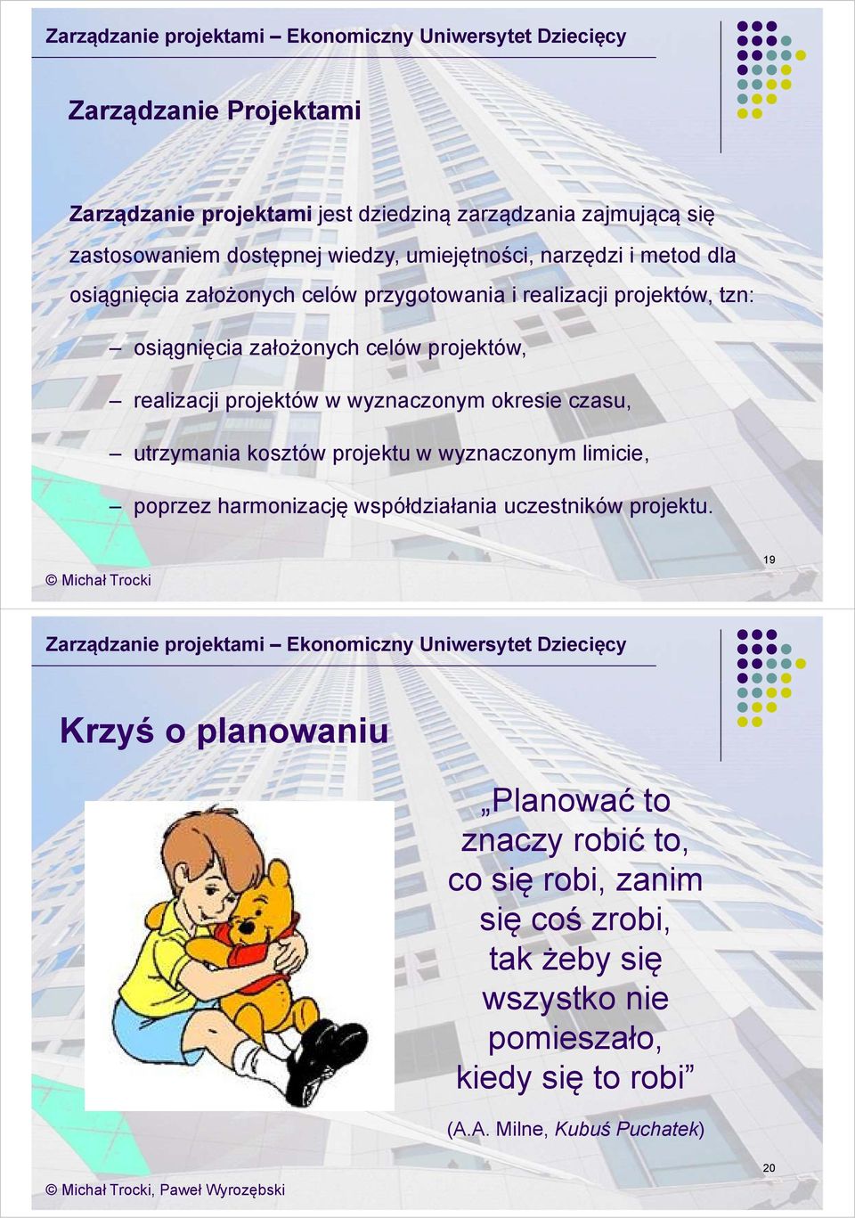 okresie czasu, utrzymania kosztów projektu w wyznaczonym limicie, poprzez harmonizację współdziałania uczestników projektu.