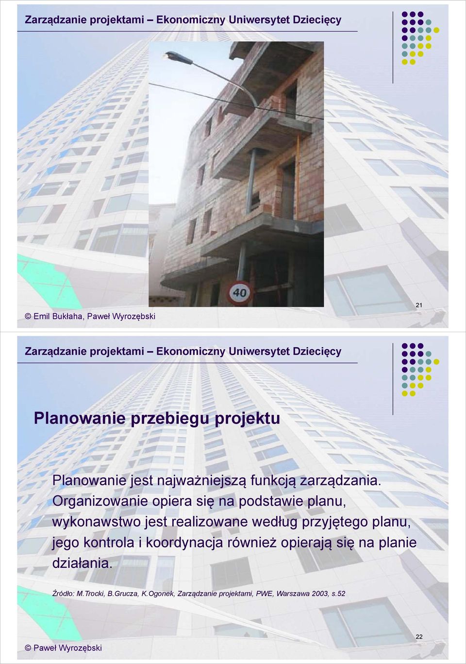 Organizowanie opiera się na podstawie planu, wykonawstwo jest realizowane według przyjętego