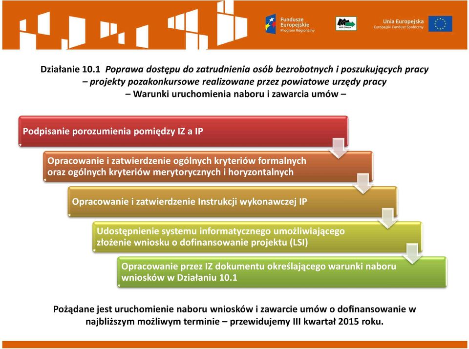 Opracowanie i zatwierdzenie ogólnych kryteriów formalnych oraz ogólnych kryteriów merytorycznych i horyzontalnych Opracowanie i zatwierdzenie Instrukcji wykonawczej IP