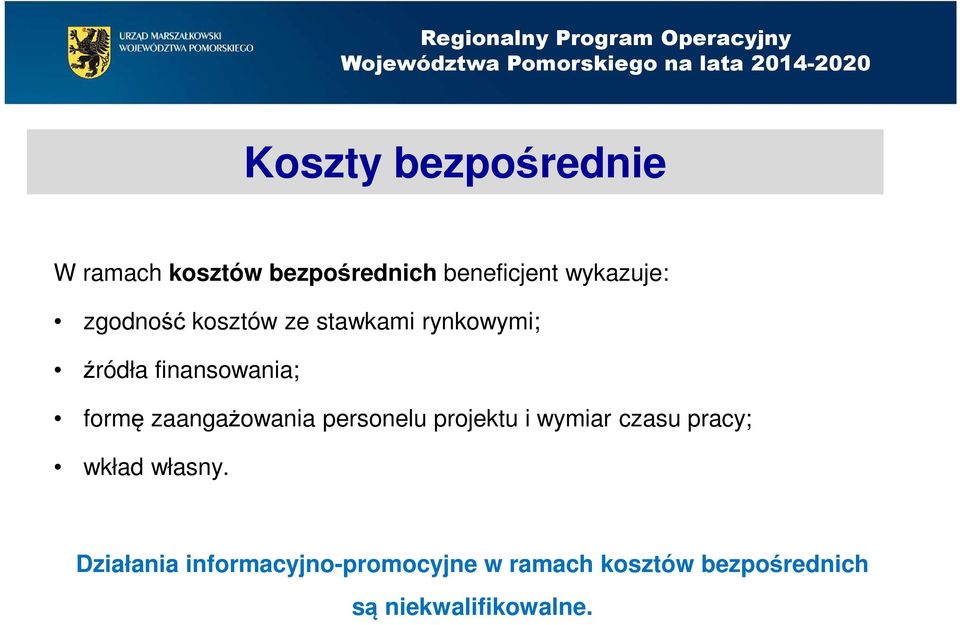 zaangażowania personelu projektu i wymiar czasu pracy; wkład własny.