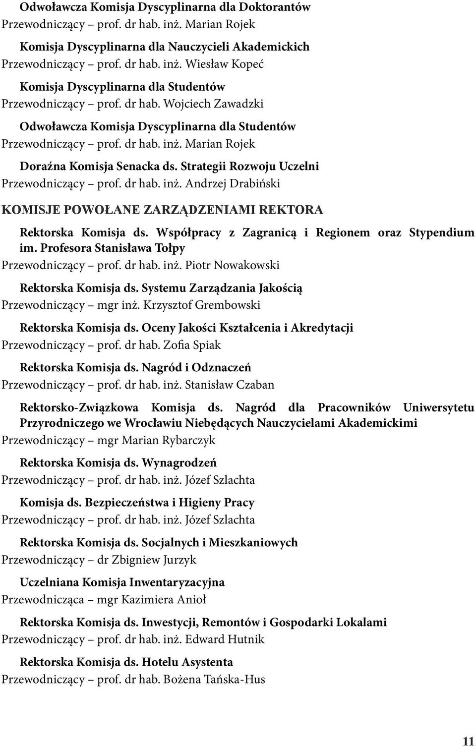 dr hab. inż. Andrzej Drabiński KOMISJE POWOŁANE ZARZĄDZENIAMI REKTORA Rektorska Komisja ds. Współpracy z Zagranicą i Regionem oraz Stypendium im. Profesora Stanisława Tołpy Przewodniczący prof.