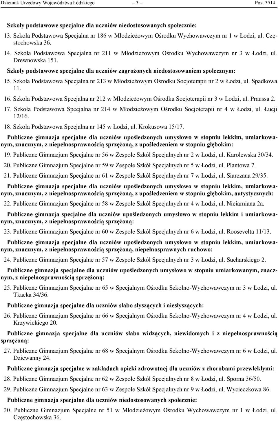 Drewnowska 151. Szkoły podstawowe specjalne dla uczniów zagrożonych niedostosowaniem społecznym: 15. Szkoła Podstawowa Specjalna nr 213 w Młodzieżowym Ośrodku Socjoterapii nr 2 w Łodzi, ul.