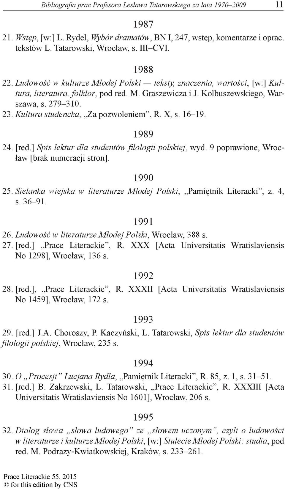 Kultura studencka, Za pozwoleniem, R. X, s. 16 19. 1989 24. [red.] Spis lektur dla studentów filologii polskiej, wyd. 9 poprawione, Wrocław 1990 25.