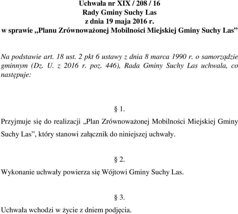 o samorządzie gminnym (Dz. U. z 2016 r. poz. 446), Rada Gminy Suchy Las uchwala, co następuje: 1.