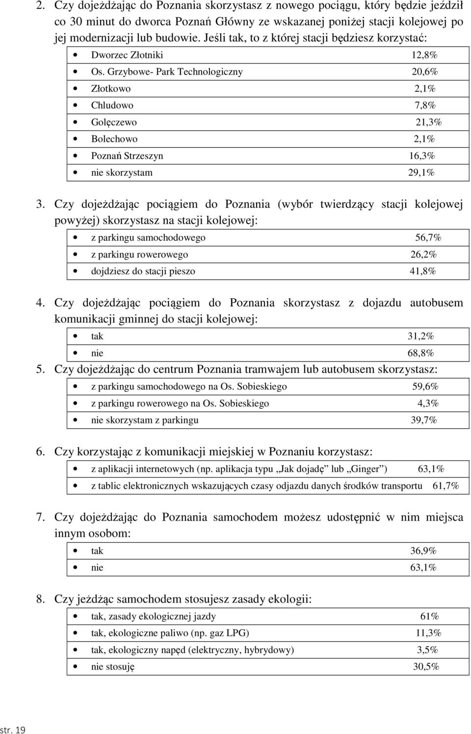 Grzybowe- Park Technologiczny 20,6% Złotkowo 2,1% Chludowo 7,8% Golęczewo 21,3% Bolechowo 2,1% Poznań Strzeszyn 16,3% nie skorzystam 29,1% 3.