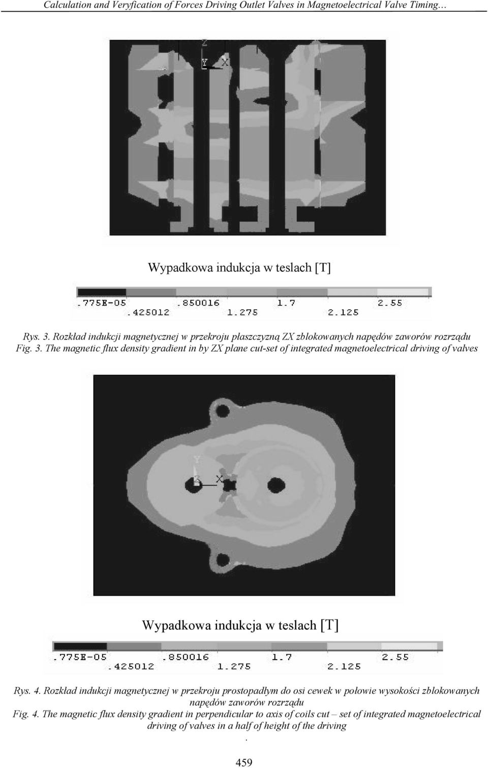 The magnetic flux density gradient in by ZX plane cut-set of integrated magnetoelectrical driving of valves Wypadkowa indukcja w teslach [T] Rys. 4.