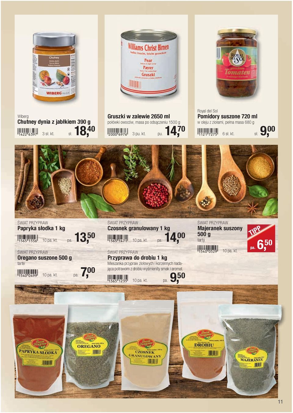 kt. sł. 9, 00 ŚWIAT PRZYPRAW Papryka słodka 1 kg ŚWIAT PRZYPRAW Oregano suszone 500 g tarte!1540-aejj! 10 pa. kt. pa. 7, 00 ŚWIAT PRZYPRAW Czosnek granulowany 1 kg!1565-behb! 10 pa. kt. pa. 14, 00 500 g!