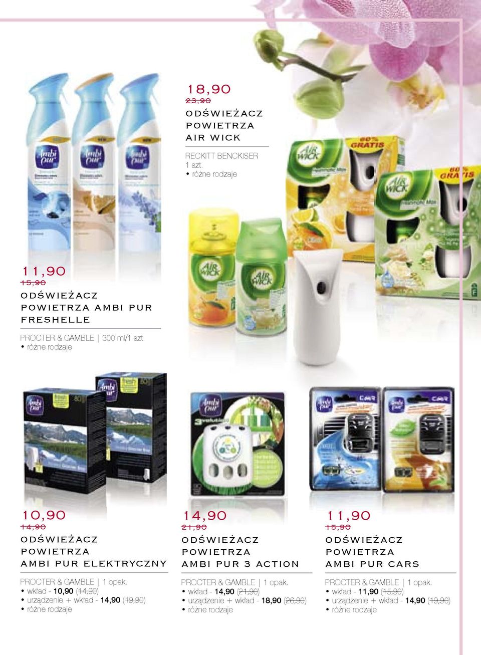 10,90 14,90 ODŚWIEŻACZ POWIETRZA AMBI PUR ELEKTRYCZNY PROCTER & GAMBLE 1 opak.