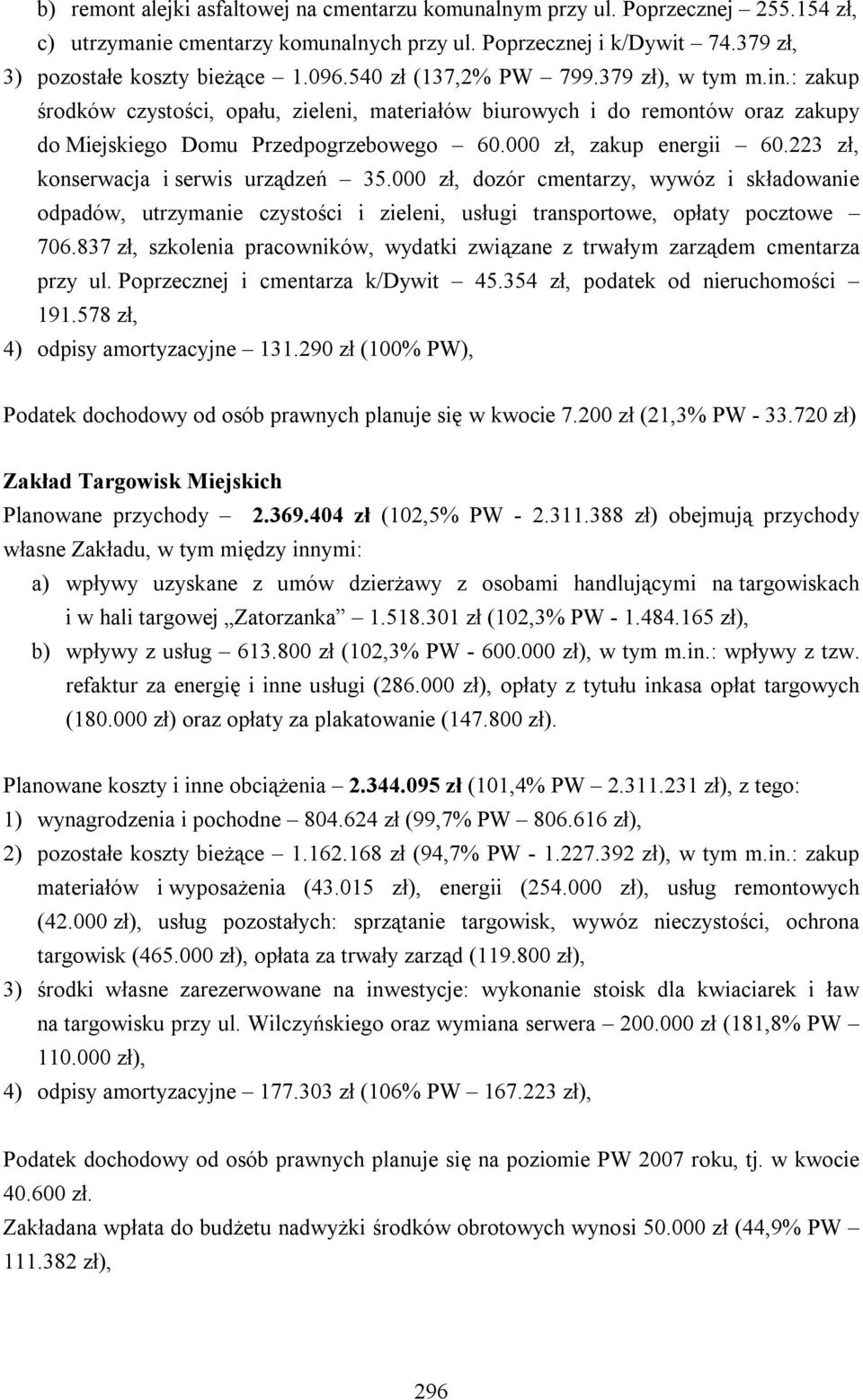 223 zł, konserwacja i serwis urządzeń 35.000 zł, dozór cmentarzy, wywóz i składowanie odpadów, utrzymanie czystości i zieleni, usługi transportowe, opłaty pocztowe 706.