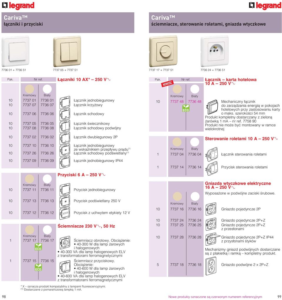 àcznik karta hotelowa 10 A 250 V± 10 7737 01 7736 01 àcznik jednobiegunowy 10 7737 07 7736 07 àcznik krzy owy 10 7737 06 7736 06 àcznik schodowy 10 7737 05 7736 05 àcznik Êwiecznikowy 10 7737 08 7736