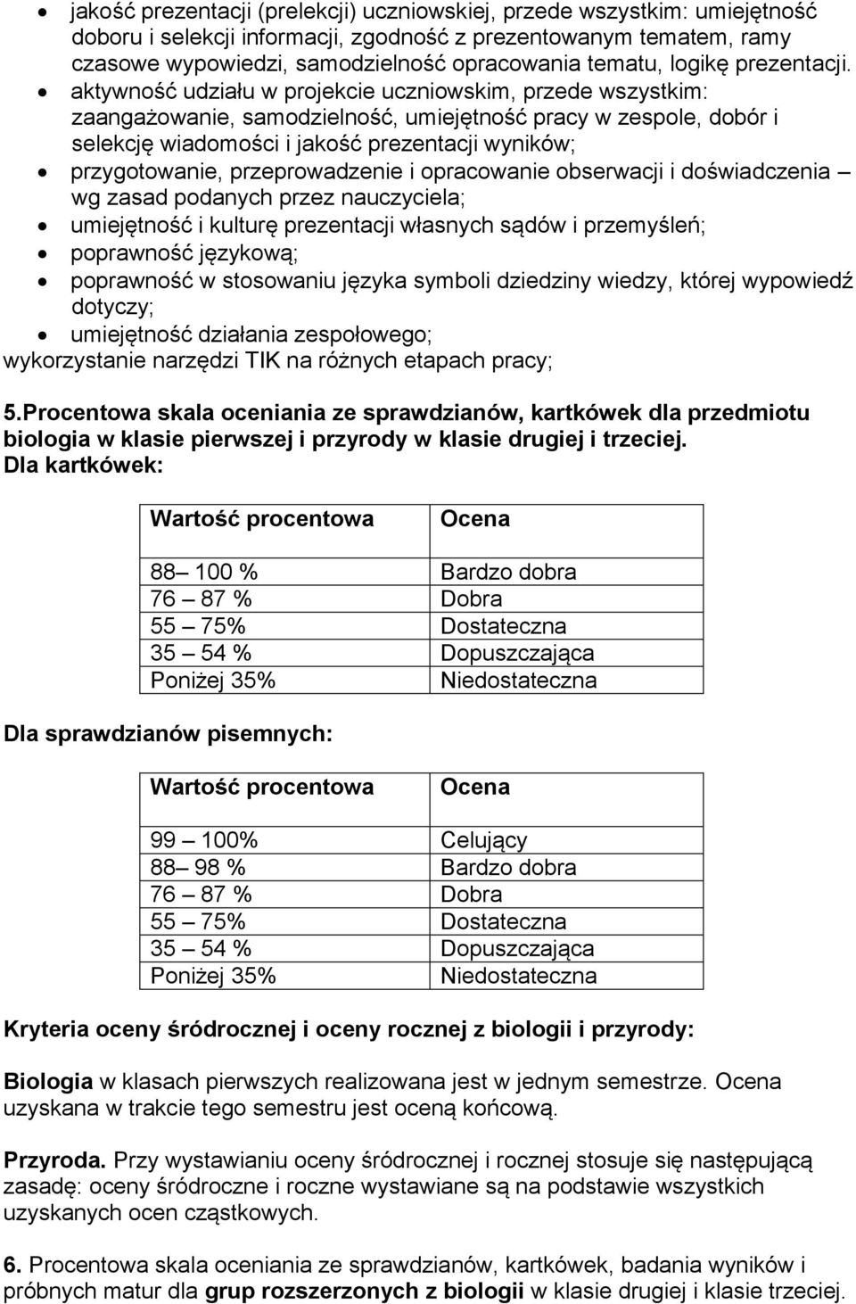 aktywność udziału w projekcie uczniowskim, przede wszystkim: zaangażowanie, samodzielność, umiejętność pracy w zespole, dobór i selekcję wiadomości i jakość prezentacji wyników; przygotowanie,