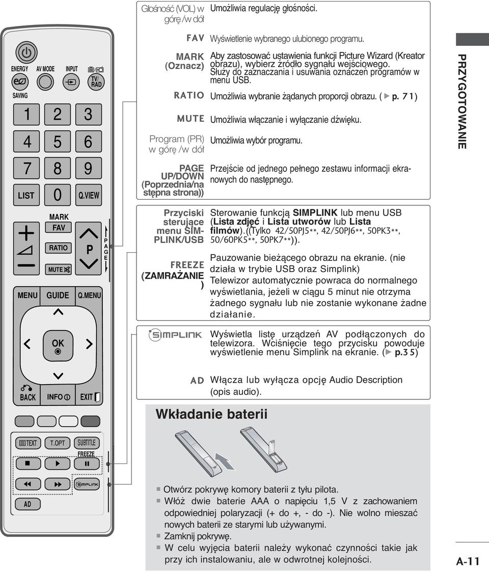 programu. Aby zastosować ustawienia funkcji Picture Wizard (Kreator obrazu), wybierz źródło sygnału wejściowego. Służy do zaznaczania i usuwania oznaczeń programów w menu USB.