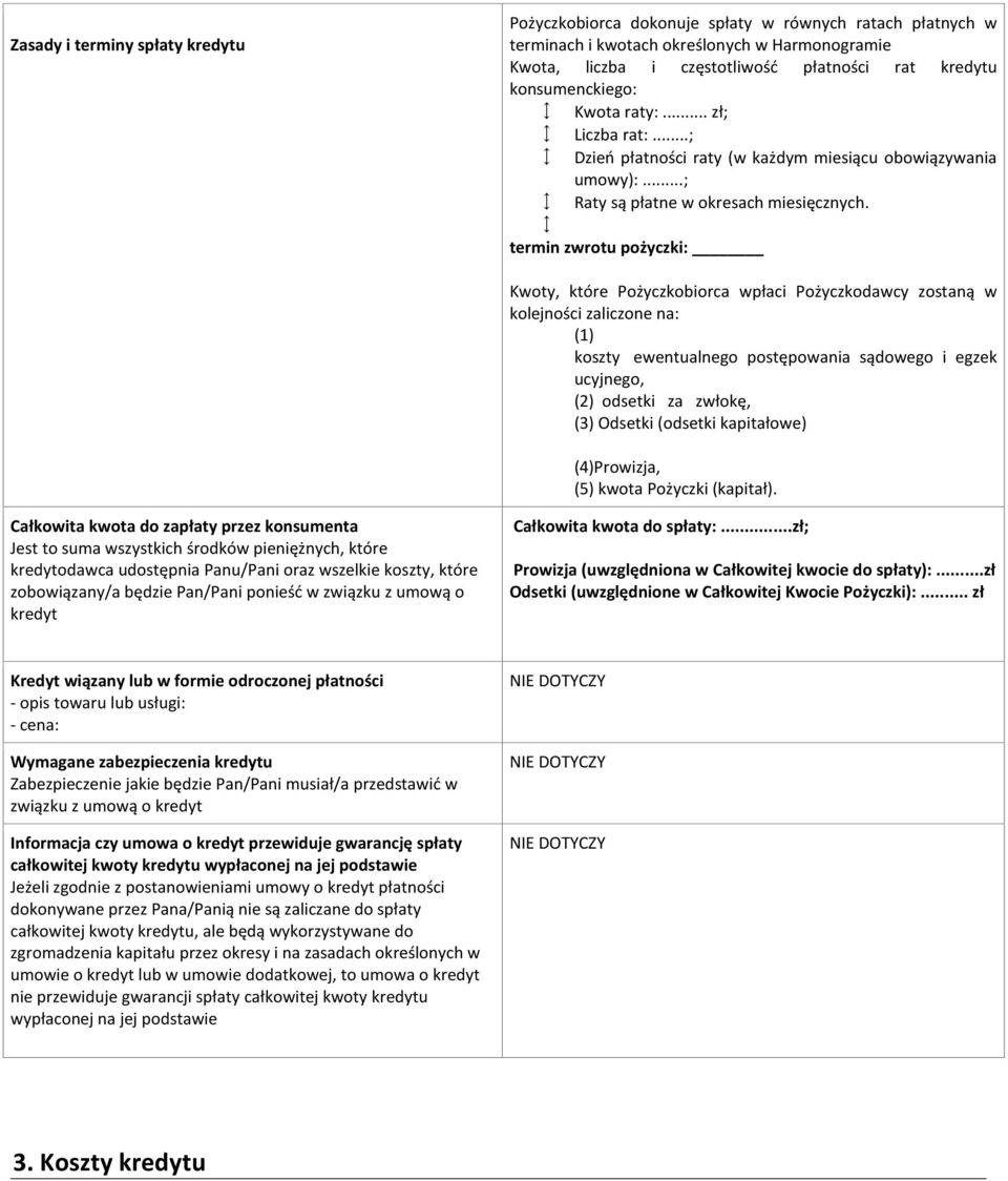 termin zwrotu pożyczki: Kwoty, które Pożyczkobiorca wpłaci Pożyczkodawcy zostaną w kolejności zaliczone na: (1) koszty ewentualnego postępowania sądowego i egzek ucyjnego, (2) odsetki za zwłokę, (3)