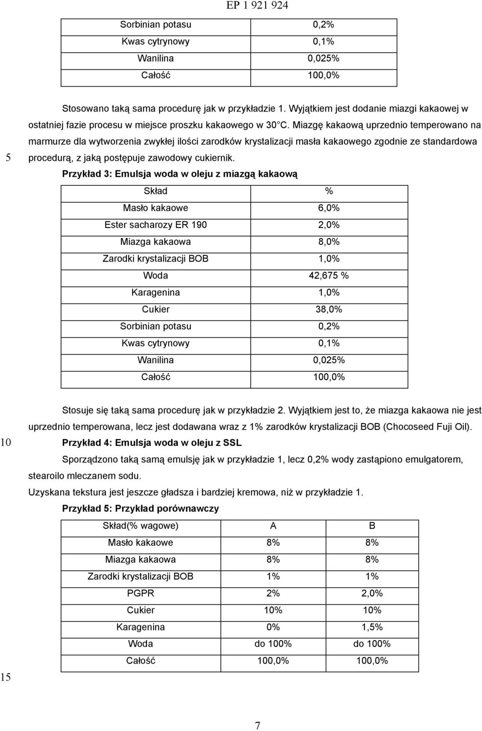 Miazgę kakaową uprzednio temperowano na marmurze dla wytworzenia zwykłej ilości zarodków krystalizacji masła kakaowego zgodnie ze standardowa procedurą, z jaką postępuje zawodowy cukiernik.
