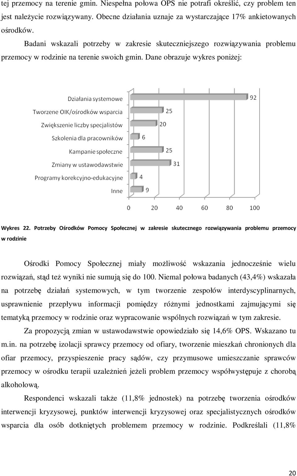 Potrzeby Ośrodków Pomocy Społecznej w zakresie skutecznego rozwiązywania problemu przemocy w rodzinie Ośrodki Pomocy Społecznej miały możliwość wskazania jednocześnie wielu rozwiązań, stąd też wyniki