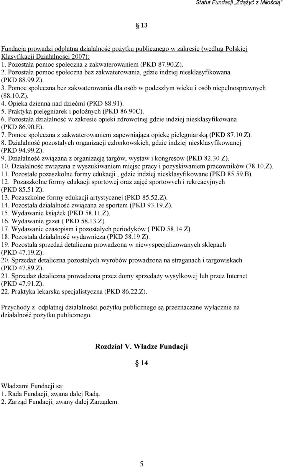 Pomoc społeczna bez zakwaterowania dla osób w podeszłym wieku i osób niepełnosprawnych (88.10.Z). 4. Opieka dzienna nad dziećmi (PKD 88.91). 5. Praktyka pielęgniarek i położnych (PKD 86.90C). 6.