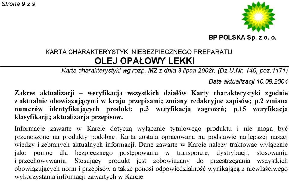 Informacje zawarte w Karcie dotyczą wyłącznie tytułowego produktu i nie mogą być przenoszone na produkty podobne.