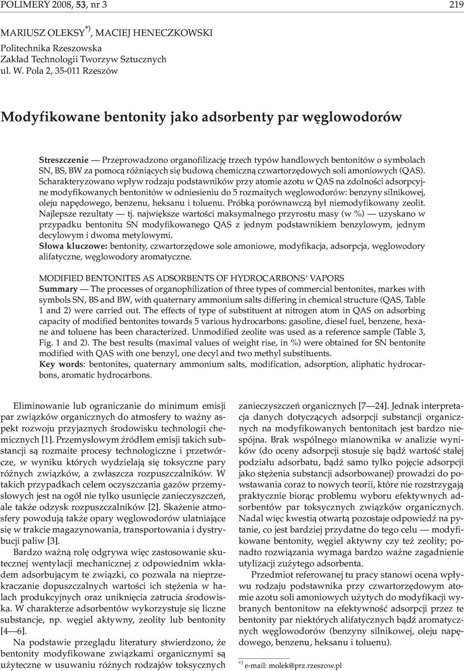 ni¹cych siê budow¹ chemiczn¹ czwartorzêdowych soli amoniowych (QAS).