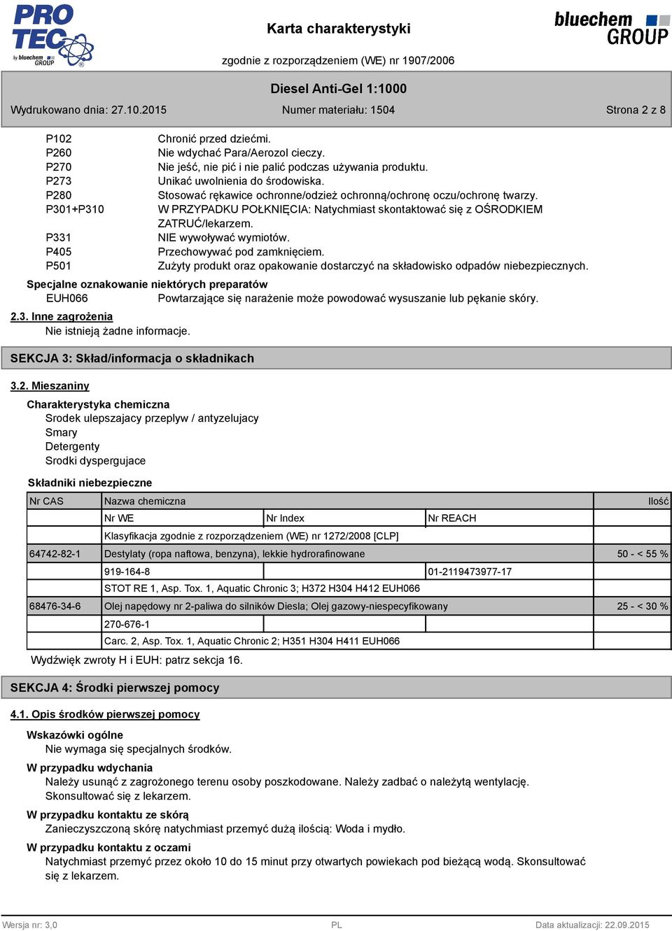 NIE wywoływać wymiotów. Przechowywać pod zamknięciem. Zużyty produkt oraz opakowanie dostarczyć na składowisko odpadów niebezpiecznych.