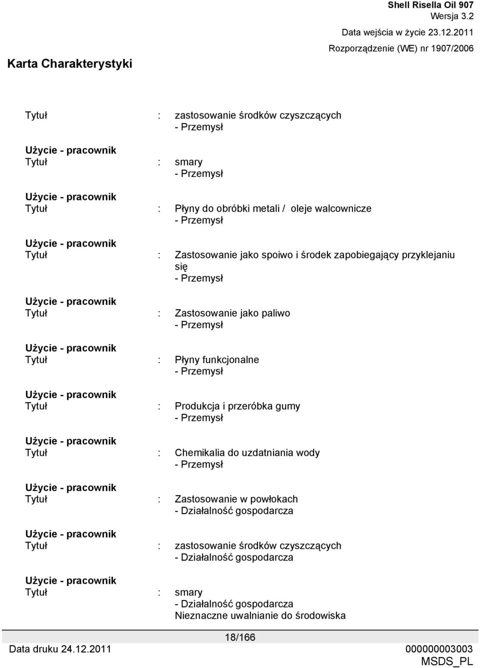 Przemysł Użycie - pracownik Tytuł : Produkcja i przeróbka gumy - Przemysł Użycie - pracownik Tytuł : Chemikalia do uzdatniania wody - Przemysł Użycie - pracownik Tytuł : Zastosowanie w powłokach -