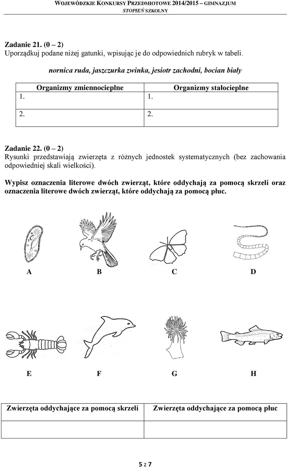 (0 2) Rysunki przedstawiają zwierzęta z różnych jednostek systematycznych (bez zachowania odpowiedniej skali wielkości).