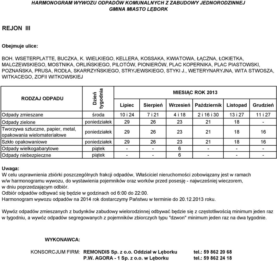 KOPERNIKA, PLAC PIASTOWSKI, POZNAŃSKA, PRUSA, RODŁA, SKARRZYŃSKIEGO, STRYJEWSKIEGO, STYKI J.