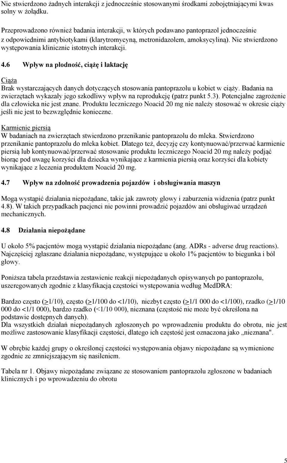 Nie stwierdzono występowania klinicznie istotnych interakcji. 4.6 Wpływ na płodność, ciążę i laktację Ciąża Brak wystarczających danych dotyczących stosowania pantoprazolu u kobiet w ciąży.