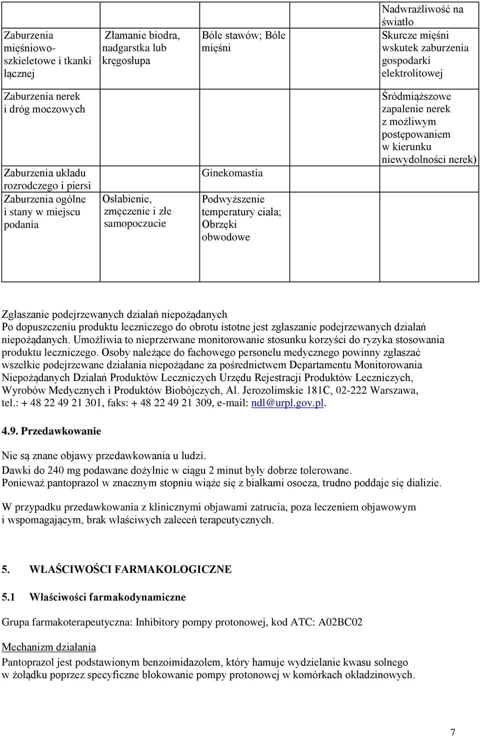 temperatury ciała; Obrzęki obwodowe Śródmiąższowe zapalenie nerek z możliwym postępowaniem w kierunku niewydolności nerek) Zgłaszanie podejrzewanych działań niepożądanych Po dopuszczeniu produktu