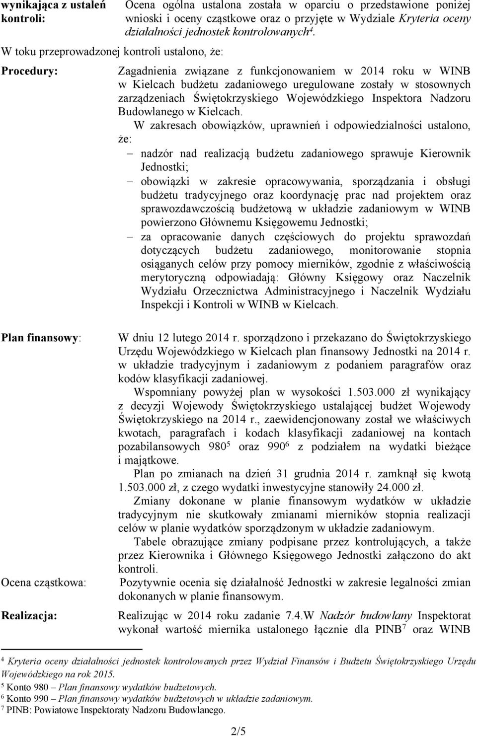 Zagadnienia związane z funkcjonowaniem w 2014 roku w WINB w Kielcach budżetu zadaniowego uregulowane zostały w stosownych zarządzeniach Świętokrzyskiego Wojewódzkiego Inspektora Nadzoru Budowlanego w