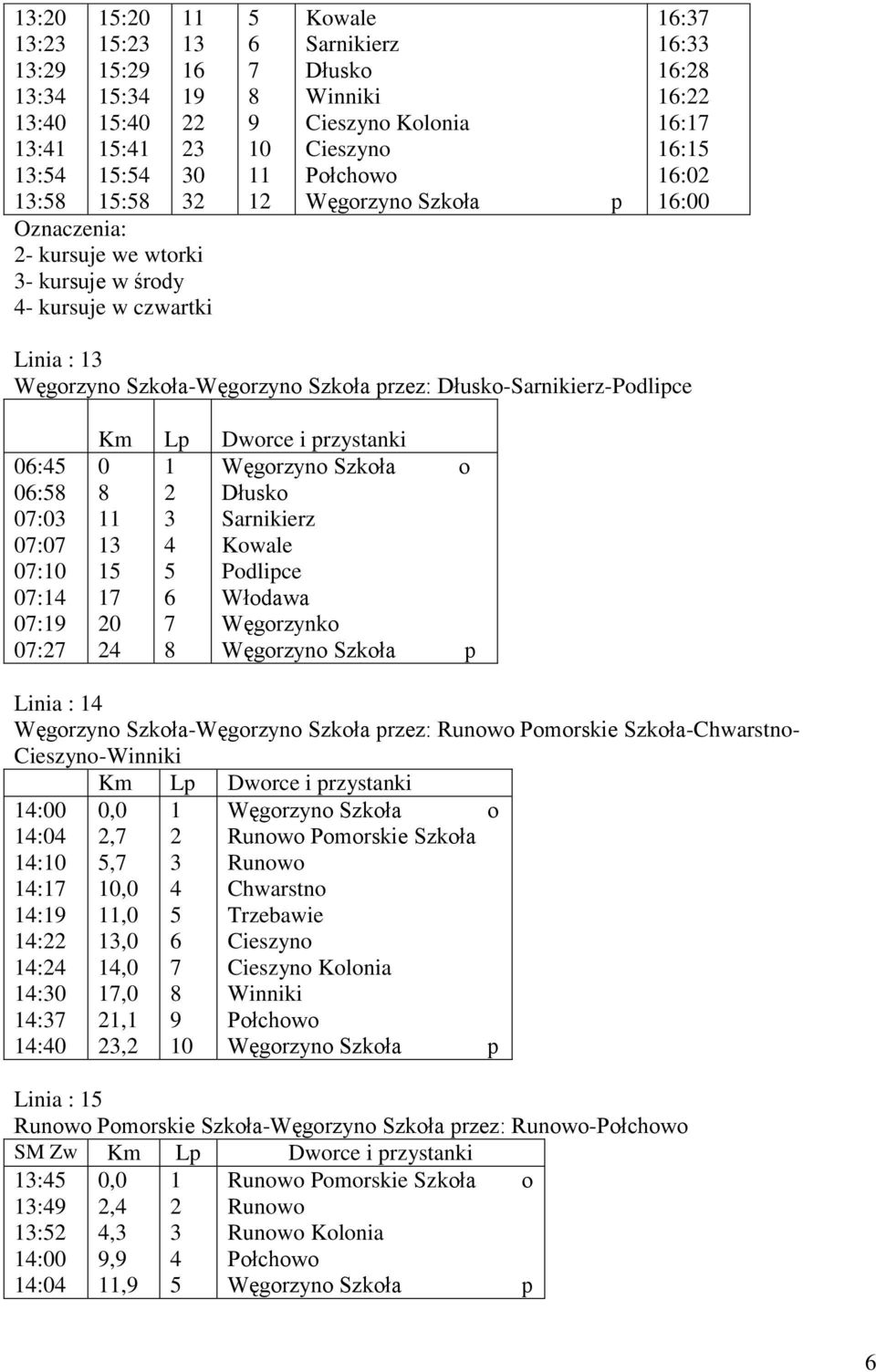 Linia : Węgrzyn Szkła-Węgrzyn Szkła rzez: Runw Pmrskie Szkła-Chwarstn- Cieszyn-Winniki Km L Dwrce i rzystanki :00 :0 :0 : : : : :0 : :0,,,0,0,0,0,, 0 Węgrzyn Szkła Runw Pmrskie Szkła Runw Chwarstn