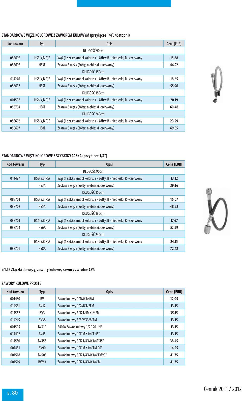 ); symbol koloru: Y - żółty; B - niebieski; R - czerwony 18,65 086637 HS5E Zestaw 3 węży (żółty, niebieski, czerwony) 55,96 DŁUGOŚĆ 180cm 001506 HS6(Y,B,R)E Wąż (1 szt.