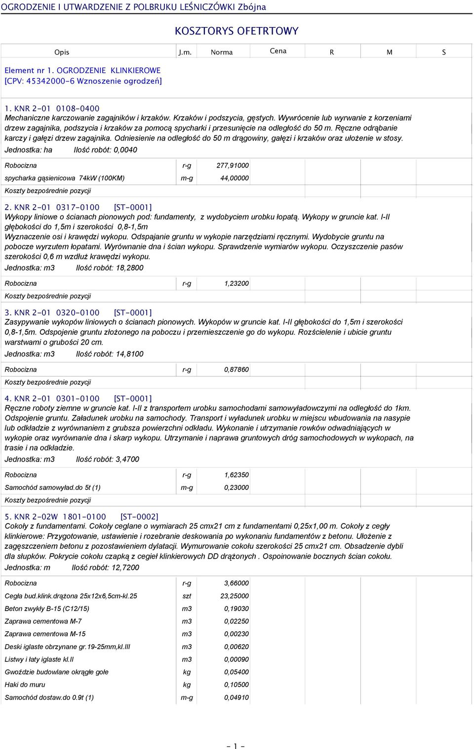 Wywrócenie lub wyrwanie z korzeniami drzew zagajnika, podszycia i krzaków za pomocą spycharki i przesunięcie na odległość do 50 m. Ręczne odrąbanie karczy i gałęzi drzew zagajnika.