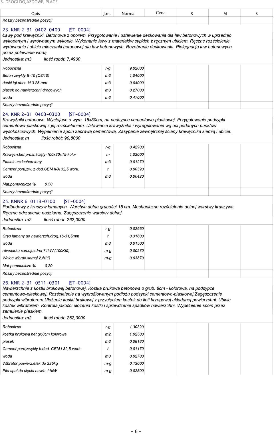 Pielęgnacja ław betonowych przez polewanie wodą. Jednostka: m3 Ilość robót: 7,4900 Robocizna r-g 9,02000 Beton zwykły B-10 (C8/10) m3 1,04000 deski igl.obrz. kl.