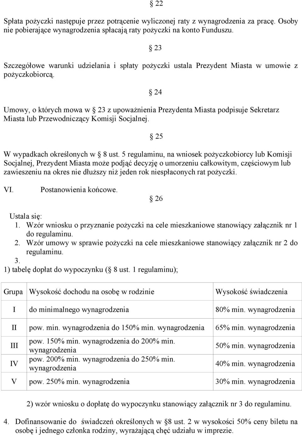 Umowy, o których mowa w 23 z upoważnienia Prezydenta Miasta podpisuje Sekretarz Miasta lub Przewodniczący Komisji Socjalnej. W wypadkach określonych w 8 ust.