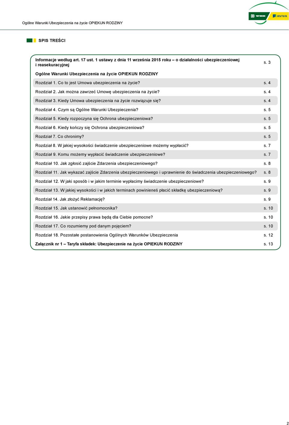 Kiedy Umowa ubezpieczenia na życie rozwiązuje się? s. 4 Rozdział 4. Czym są Ogólne Warunki Ubezpieczenia? s. 5 Rozdział 5. Kiedy rozpoczyna się Ochrona ubezpieczeniowa? s. 5 Rozdział 6.