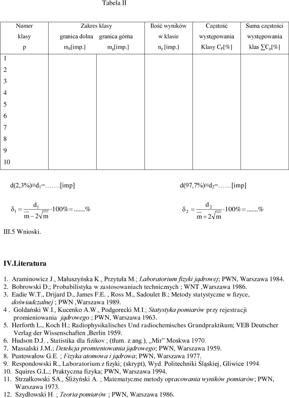 FE, Ross M, Sadoulet B; Metody statystycze w fzyce, dośwadczalej ; WN,Warszawa 989 4 Goldańsk WI, Kuceko AW, odgoreck MI; Statystyka oarów rzy rejestracj roeowaa jądrowego ; WN, Warszawa 963 5