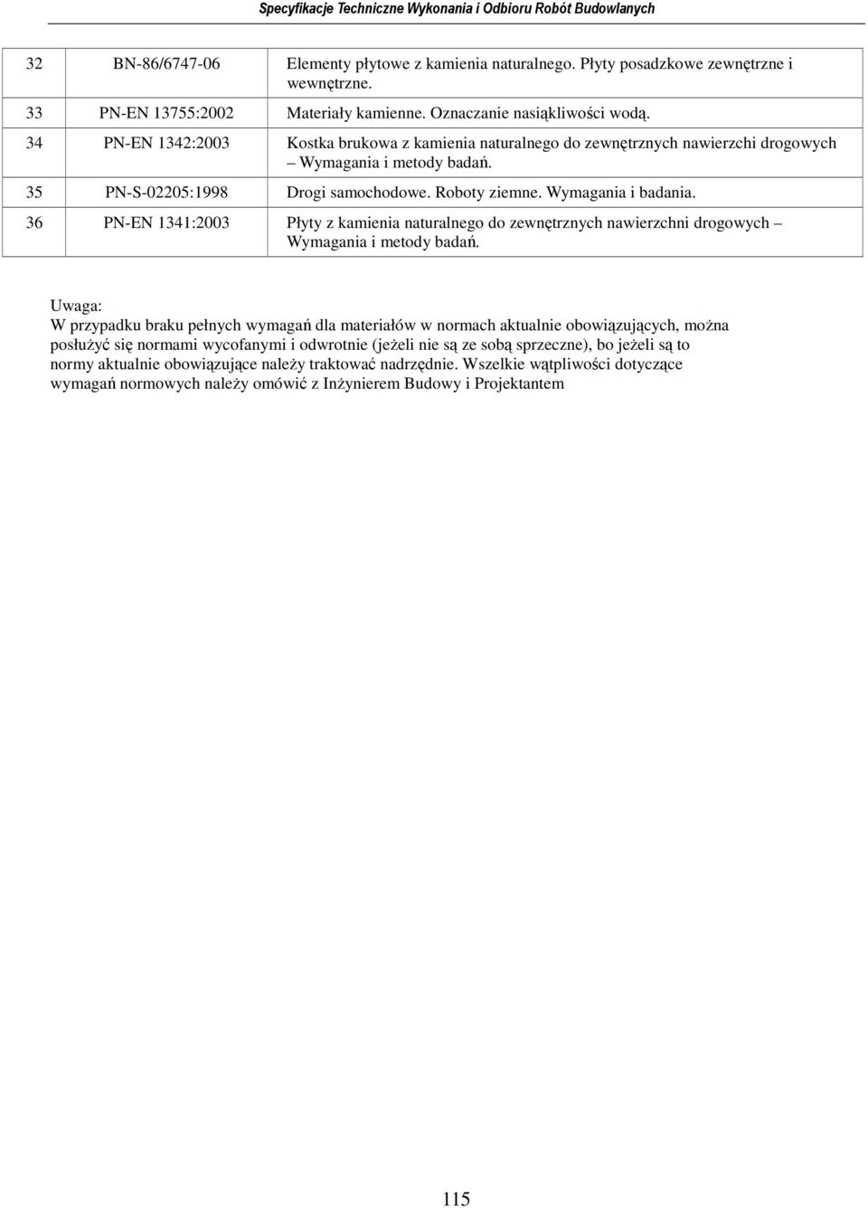 36 PN-EN 1341:2003 Płyty z kamienia naturalnego do zewnętrznych nawierzchni drogowych Wymagania i metody badań.