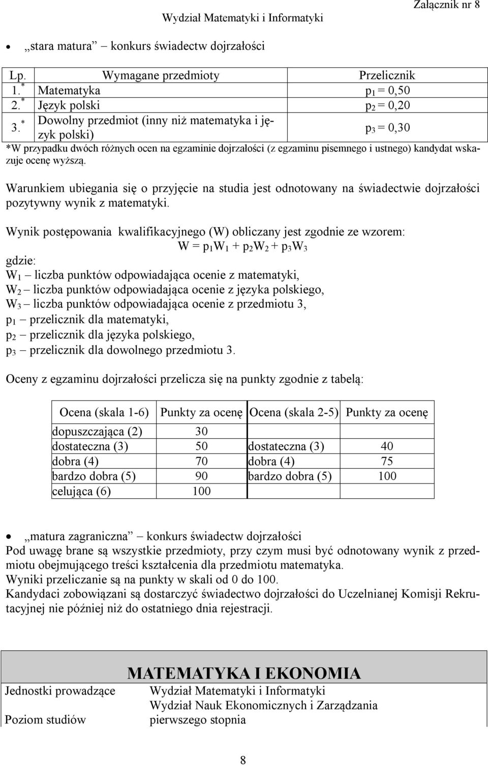 Warunkiem ubiegania się o przyjęcie na studia jest odnotowany na świadectwie dojrzałości pozytywny wynik z matematyki.