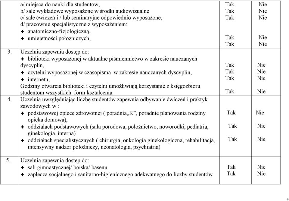 Uczelnia zapewnia dostęp do: biblioteki wyposażonej w aktualne piśmiennictwo w zakresie nauczanych dyscyplin, czytelni wyposażonej w czasopisma w zakresie nauczanych dyscyplin, internetu, Godziny