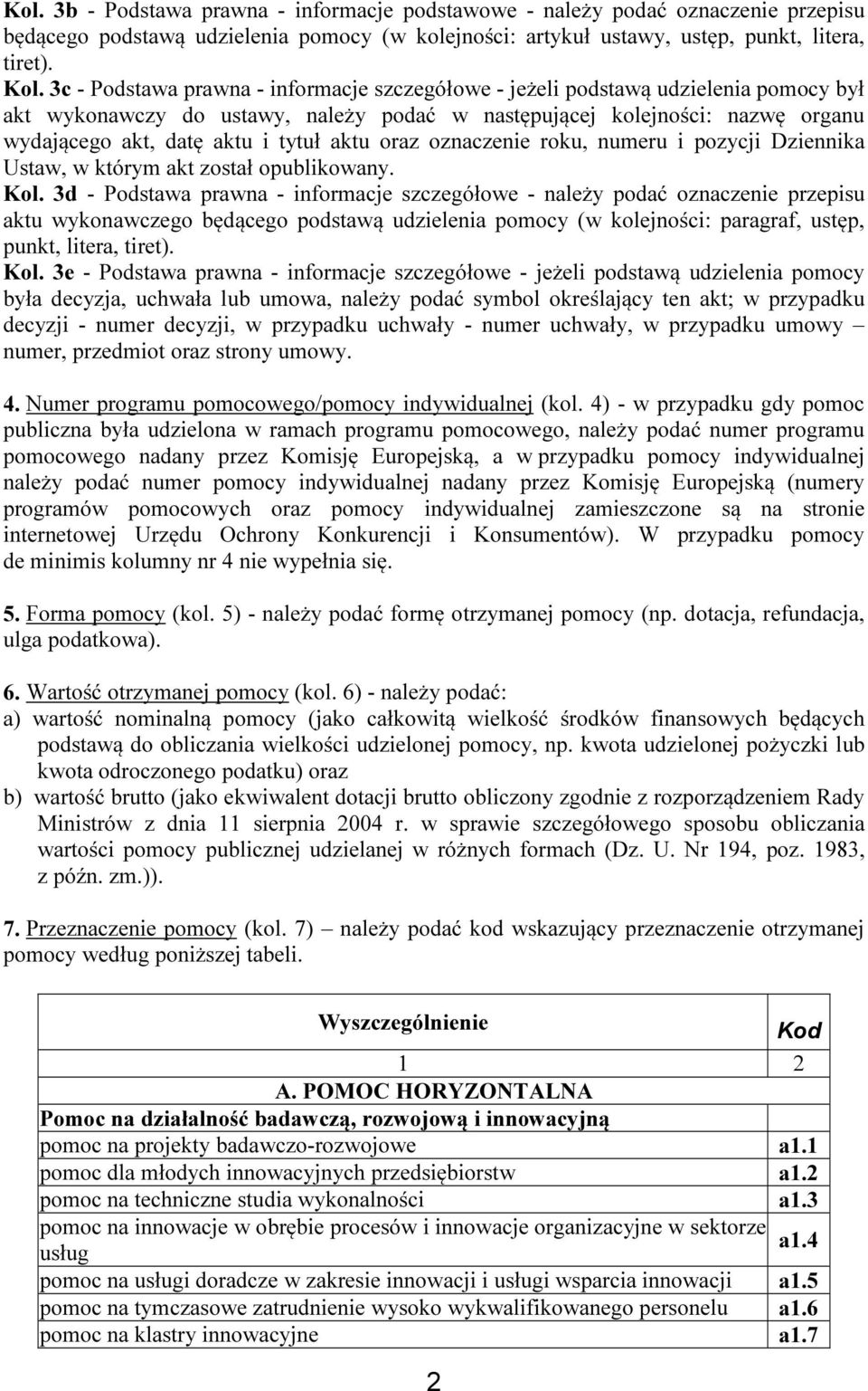 aktu oraz oznacze roku, numeru i pozycji Dziennika Ustaw, w którym akt został opublikowany. Kol.