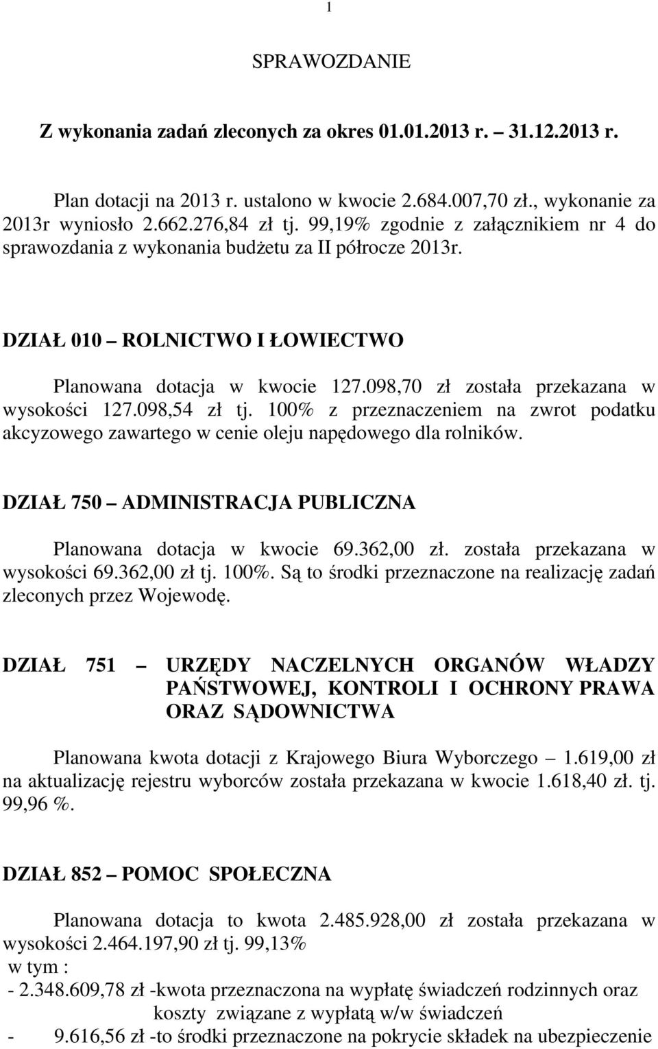 098,70 zł została przekazana w wysokości 127.098,54 zł tj. 100% z przeznaczeniem na zwrot podatku akcyzowego zawartego w cenie oleju napędowego dla rolników.