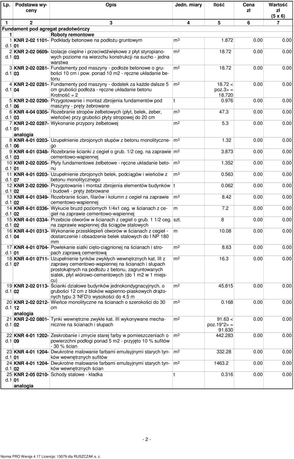 maszyny - podłoże betonowe o grubości 10 cm i pow.