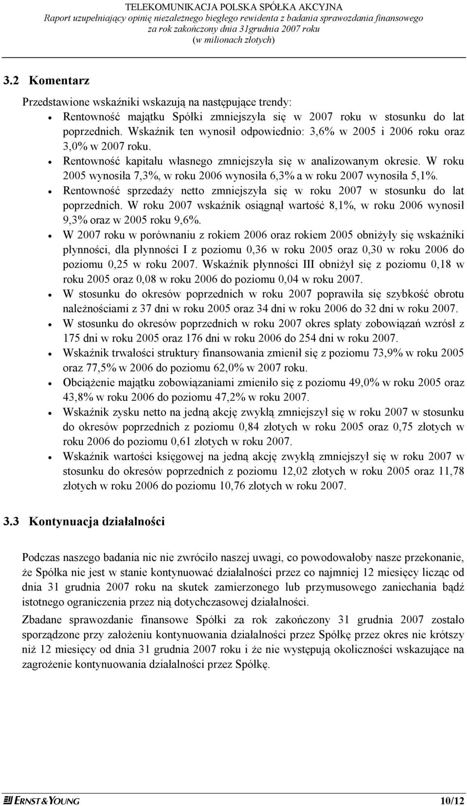 W roku 2005 wynosiła 7,3%, w roku 2006 wynosiła 6,3% a w roku 2007 wynosiła 5,1%. Rentowność sprzedaży netto zmniejszyła się w roku 2007 w stosunku do lat poprzednich.