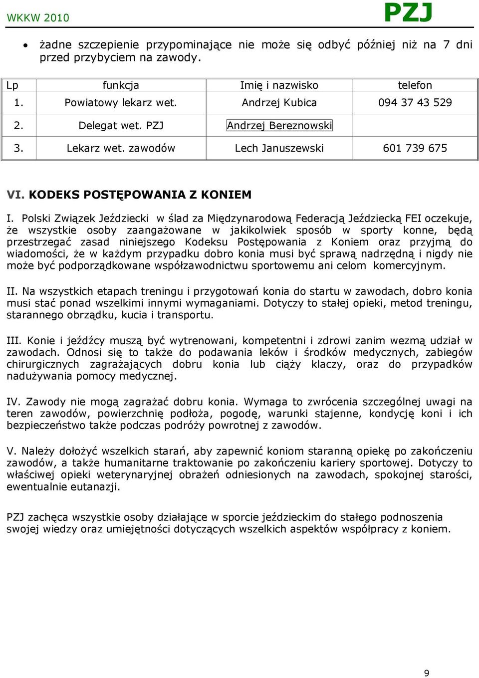 Polski Związek Jeździecki w ślad za Międzynarodową Federacją Jeździecką FEI oczekuje, że wszystkie osoby zaangażowane w jakikolwiek sposób w sporty konne, będą przestrzegać zasad niniejszego Kodeksu