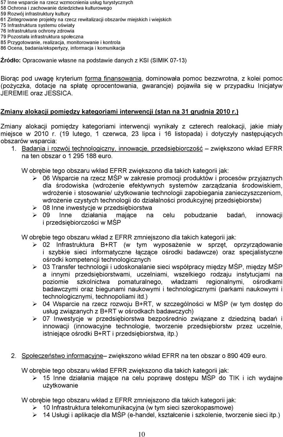 badania/ekspertyzy, informacja i komunikacja Źródło: Opracowanie własne na podstawie danych z KSI (SIMIK 7-13) Biorąc pod uwagę kryterium forma finansowania, dominowała pomoc bezzwrotna, z kolei