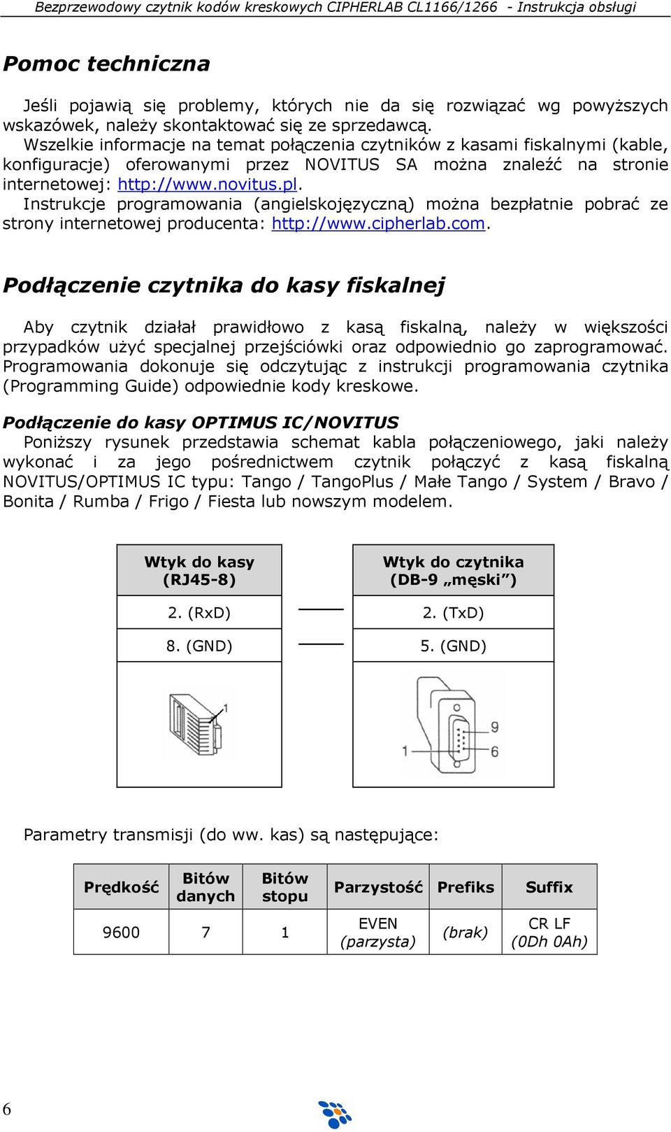 Instrukcje programowania (angielskojęzyczną) moŝna bezpłatnie pobrać ze strony internetowej producenta: http://www.cipherlab.com.