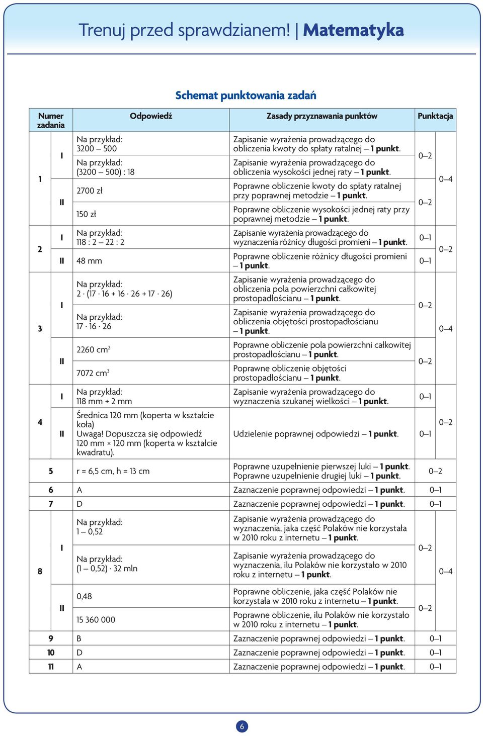 Poprawne obliczenie wysokości jednej raty przy poprawnej metodzie 1 punkt. wyznaczenia różnicy długości promieni 1 punkt. Poprawne obliczenie różnicy długości promieni 1 punkt.