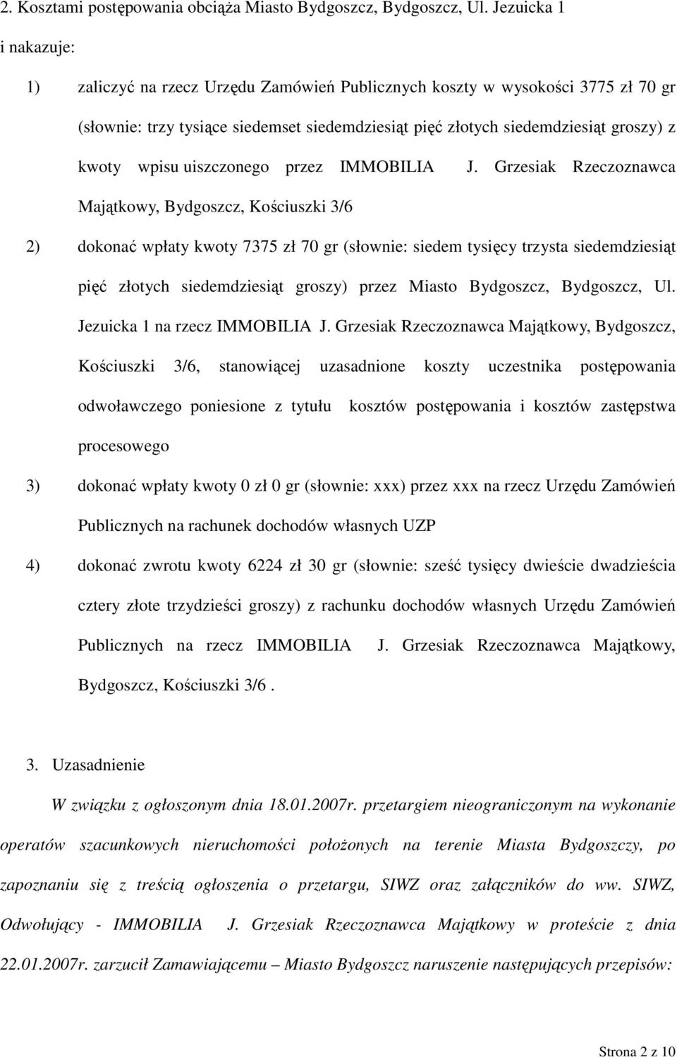 wpisu uiszczonego przez IMMOBILIA J.