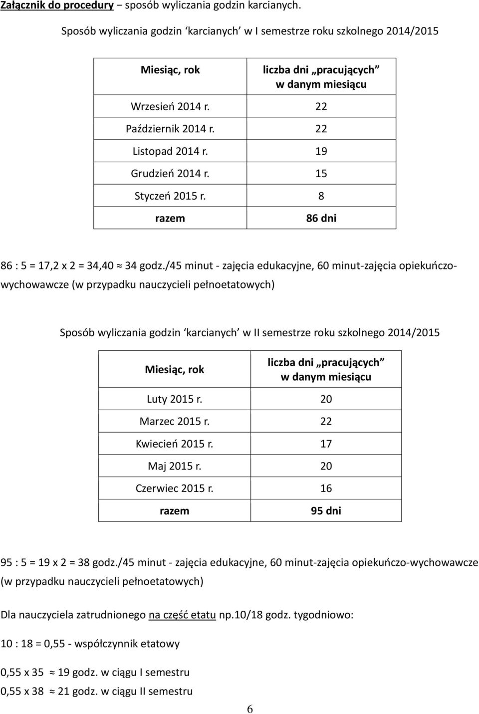 19 Grudzień 2014 r. 15 Styczeń 2015 r. 8 razem 86 dni 86 : 5 = 17,2 x 2 = 34,40 34 godz.